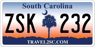 SC license plate ZSK232