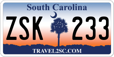 SC license plate ZSK233