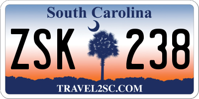 SC license plate ZSK238