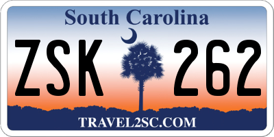 SC license plate ZSK262