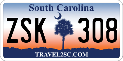SC license plate ZSK308