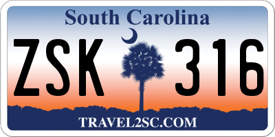SC license plate ZSK316