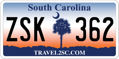 SC license plate ZSK362