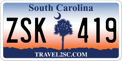 SC license plate ZSK419