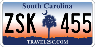 SC license plate ZSK455