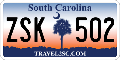 SC license plate ZSK502