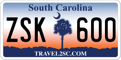 SC license plate ZSK600