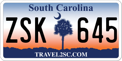 SC license plate ZSK645