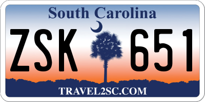SC license plate ZSK651