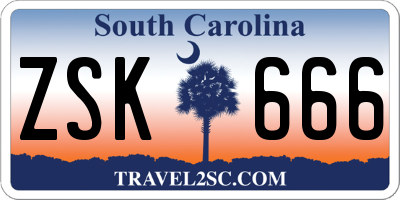 SC license plate ZSK666