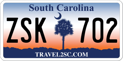 SC license plate ZSK702