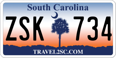 SC license plate ZSK734