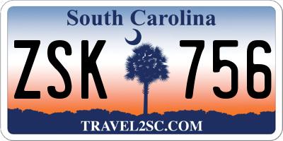 SC license plate ZSK756