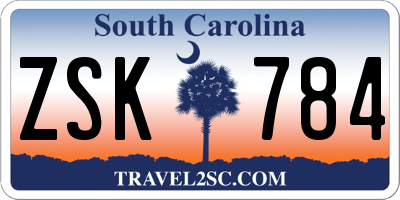 SC license plate ZSK784