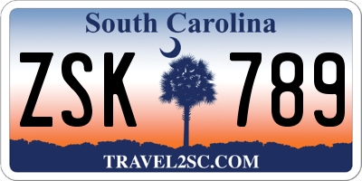 SC license plate ZSK789