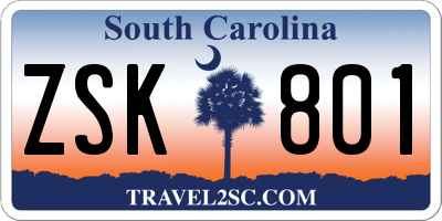 SC license plate ZSK801