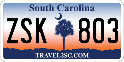 SC license plate ZSK803