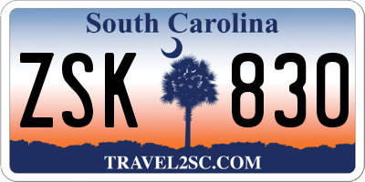 SC license plate ZSK830