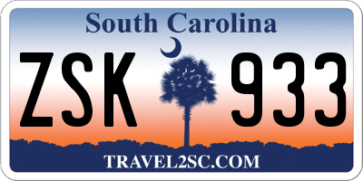 SC license plate ZSK933
