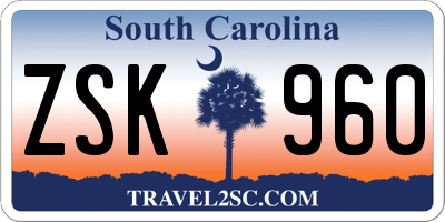 SC license plate ZSK960