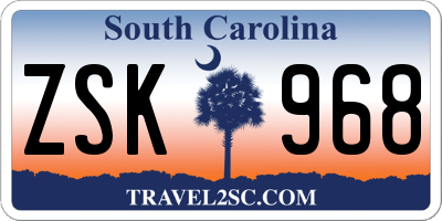 SC license plate ZSK968