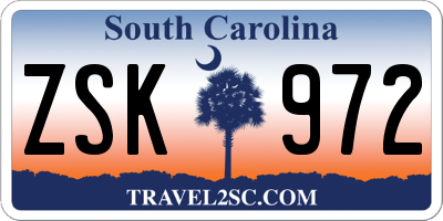 SC license plate ZSK972