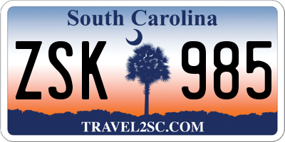 SC license plate ZSK985