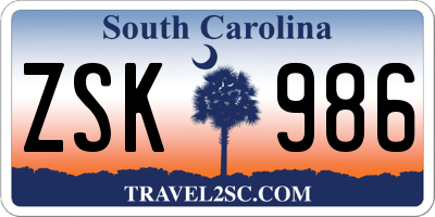 SC license plate ZSK986