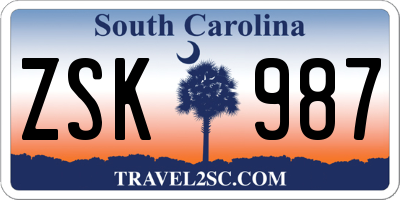 SC license plate ZSK987