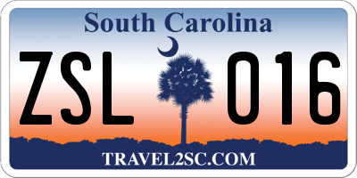 SC license plate ZSL016