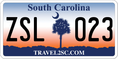 SC license plate ZSL023