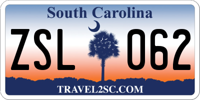 SC license plate ZSL062