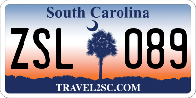 SC license plate ZSL089