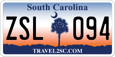 SC license plate ZSL094