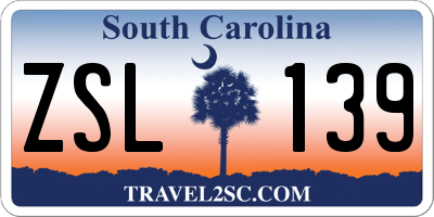 SC license plate ZSL139