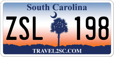 SC license plate ZSL198