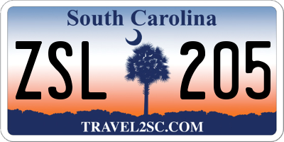SC license plate ZSL205