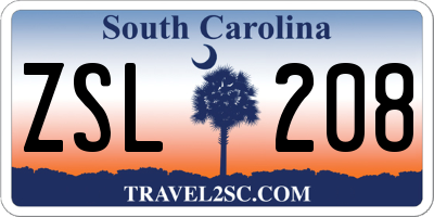 SC license plate ZSL208