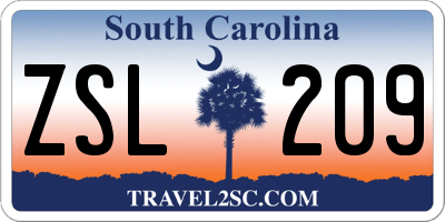 SC license plate ZSL209