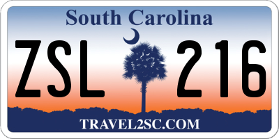 SC license plate ZSL216