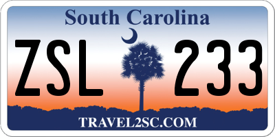 SC license plate ZSL233