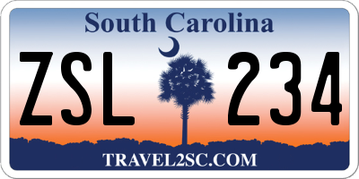 SC license plate ZSL234