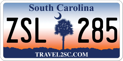 SC license plate ZSL285
