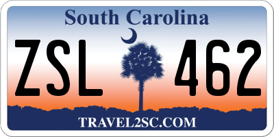 SC license plate ZSL462