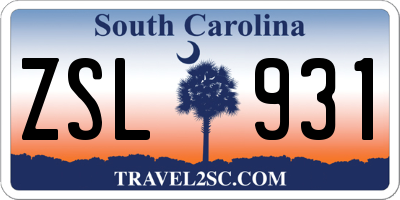 SC license plate ZSL931