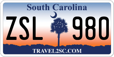 SC license plate ZSL980
