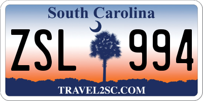 SC license plate ZSL994