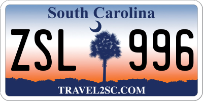 SC license plate ZSL996