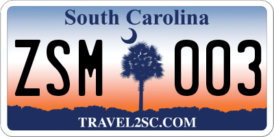 SC license plate ZSM003