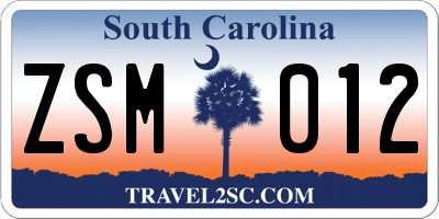 SC license plate ZSM012